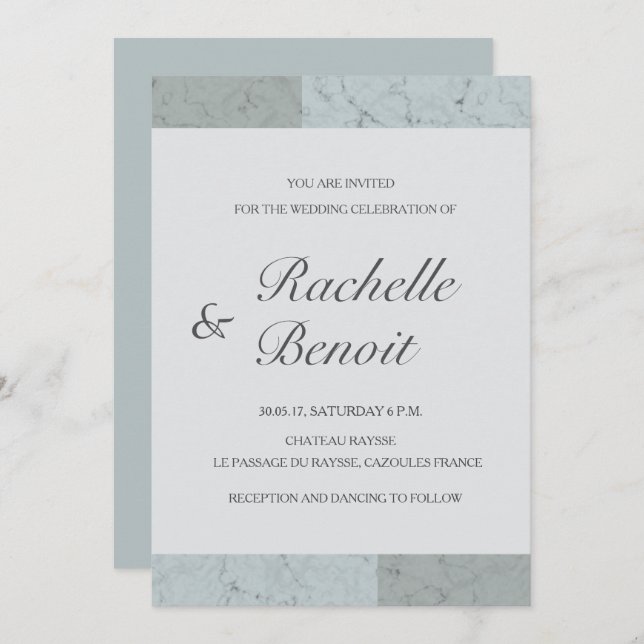 Spruce blue gray marble elegant modern wedding invitation (Front/Back)