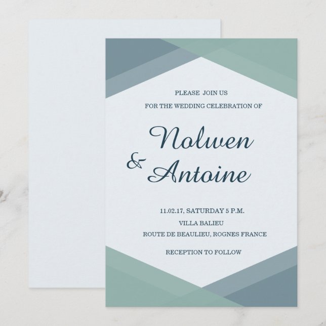 Spruce Blue Mint Geometric Elegant Modern Wedding Invitation (Front/Back)