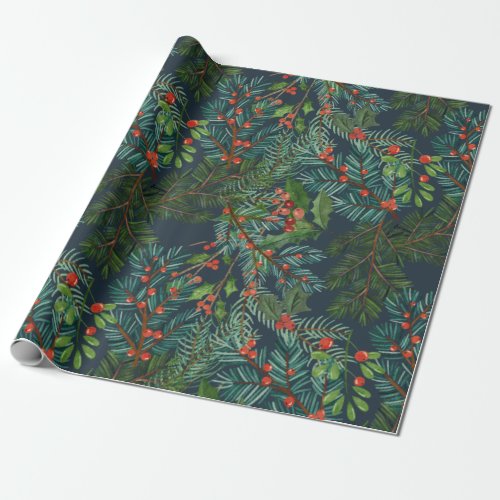 Spruce branches and omella Christmas pattern Wrapp Wrapping Paper