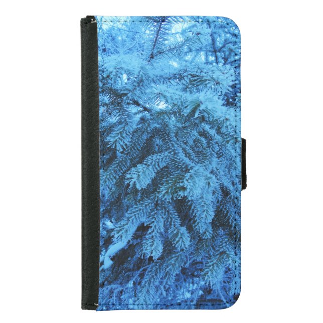 Spruce branches covered with snow & frost crystals samsung galaxy wallet case (Front)