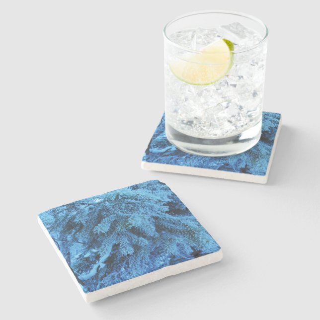 Spruce branches covered with snow & frost  stone coaster (Side)