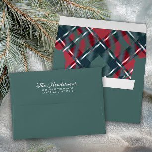 Spruce Green Rustic Tartan Plaid Return Address Envelope