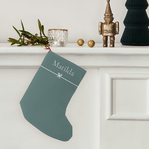 Spruce Green  Simple Minimalist Bow Personalized Small Christmas Stocking