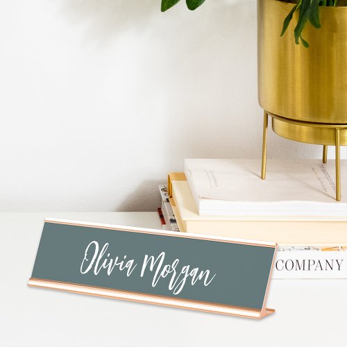 Spruce Green Sketched Cursive Script Desk Name Plate