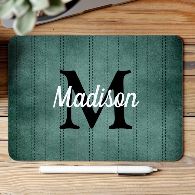Spruce Green Vintage Pinstripe Retro Monogram Mouse Pad (Creator Uploaded)