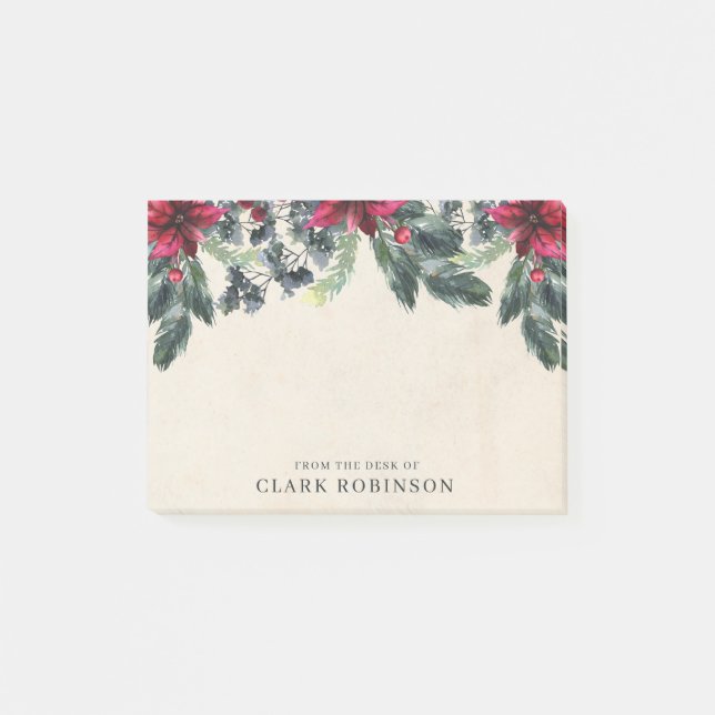 Spruce Greenery Red Poinsettia Christmas Post-it Notes (Front)