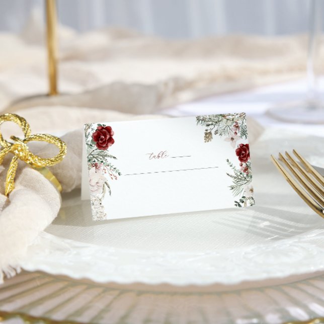 Spruce & Lace | Winter Floral Wedding Place Card (Creator Uploaded)