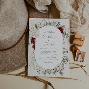 Spruce & Lace Winter Florals Wedding Invitation