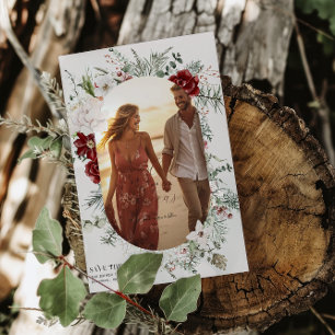 Spruce & Lace Winter Florals Wedding Photo Save The Date