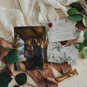 Spruce & Lace Winter Florals Wedding RSVP Card