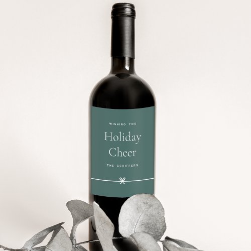 Spruce  Modern Bow Simple Minimal Holiday Cheer Wine Label