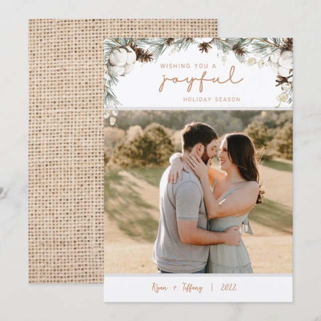 Spruce & Pine Cones Joyful Holiday Christmas Card  (Front/Back)