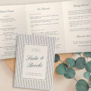 Spruce Pinstripe Wedding Welcome Letter Itinerary Tri-Fold Program