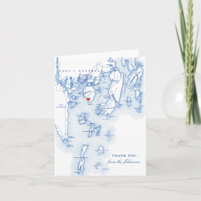 Spruce Point Inn Boothbay Harbor Map Wedding Thank You Card (Front)