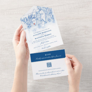 Spruce Point Inn Maine Map Elegant Navy Wedding All In One Invitation