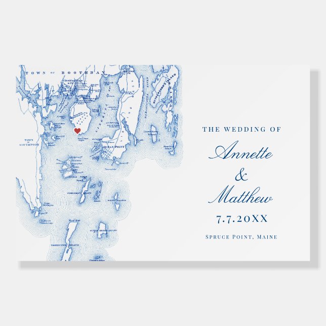 Spruce Point Inn Wedding Navy Blue Welcome Sign (Front)