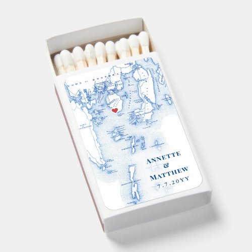 Spruce Point Maine Map Elegant Blue Wedding Matchboxes