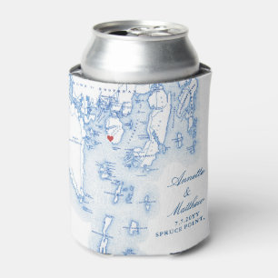 Spruce Point Maine Map Wedding Favor Drink Can Cooler