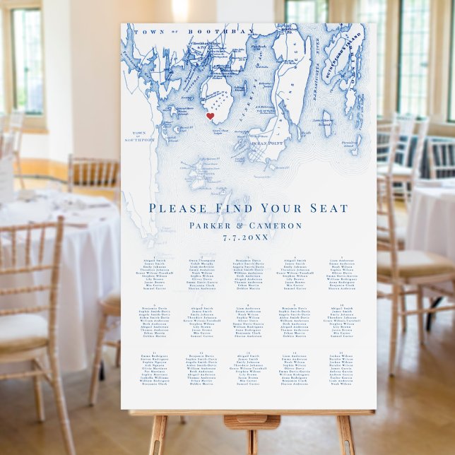 Spruce Point ME Map 15 Table Wedding Seating Chart Foam Board (Spruce Point Inn Maine Wedding Seating Chart in elegant navy blue from Coastal Map Designs)