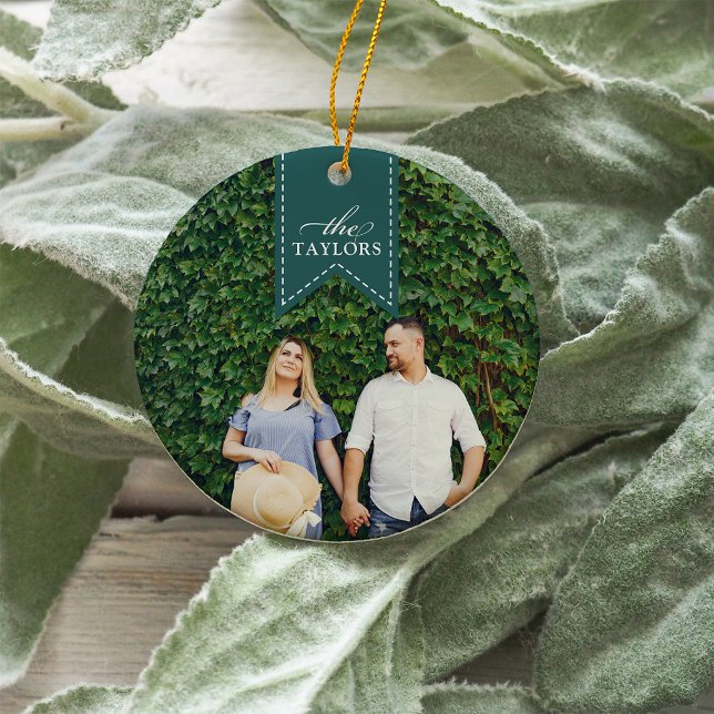 Spruce Ribbon | Holiday Photo Ceramic Ornament (Creator Uploaded)