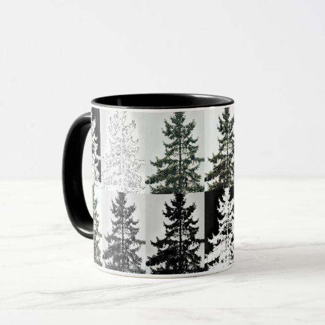 Spruce Trees Black White Grey Nature Art Mug (Front Left)
