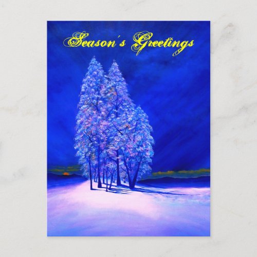 Spruce Trees Blue Holiday Postcard