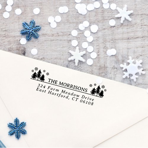 Spruces Snowflakes Rustic Name  Return Address Self_inking Stamp