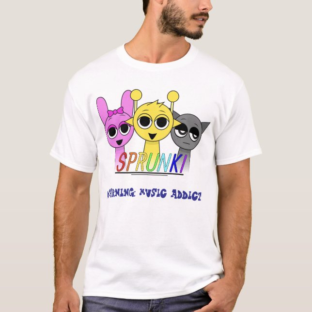 Sprunki Warning: Music Addict Bold Fun Graphic Des T-Shirt (Front)