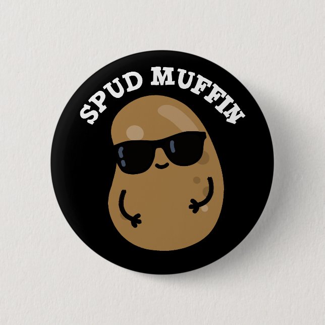 Spud Muffin Funny Potato Pun Dark BG Button (Front)