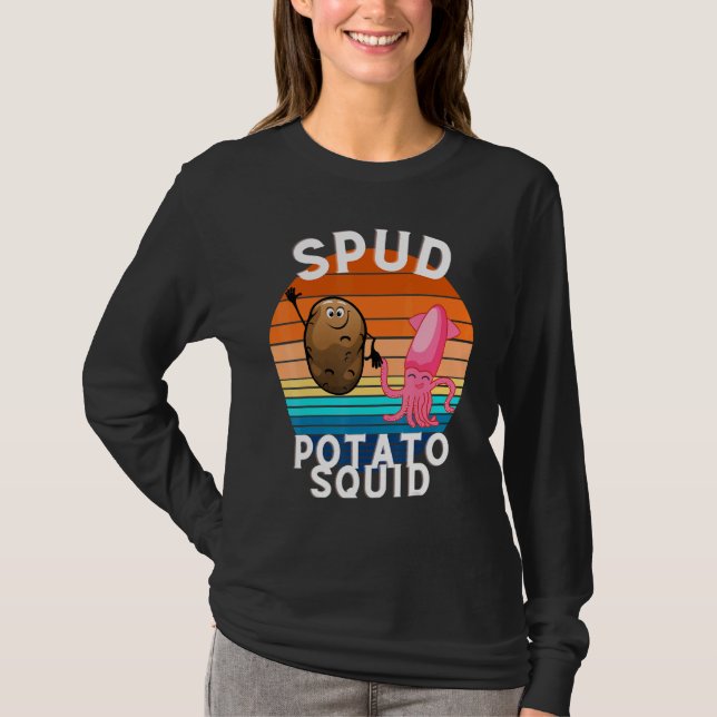 Spud Potato And Squid Holding Hands T-Shirt (Front)