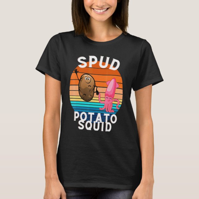 Spud Potato And Squid Holding Hands T-Shirt (Front)