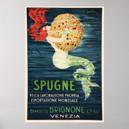 SPUGNE MERMAID SPONGE Vintage Italian Venezia Ad Poster