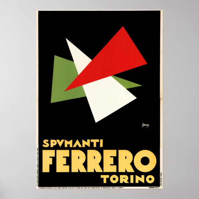 SPUMANTI FERRERO Torino Old Italian Champagne Wine Poster (Front)