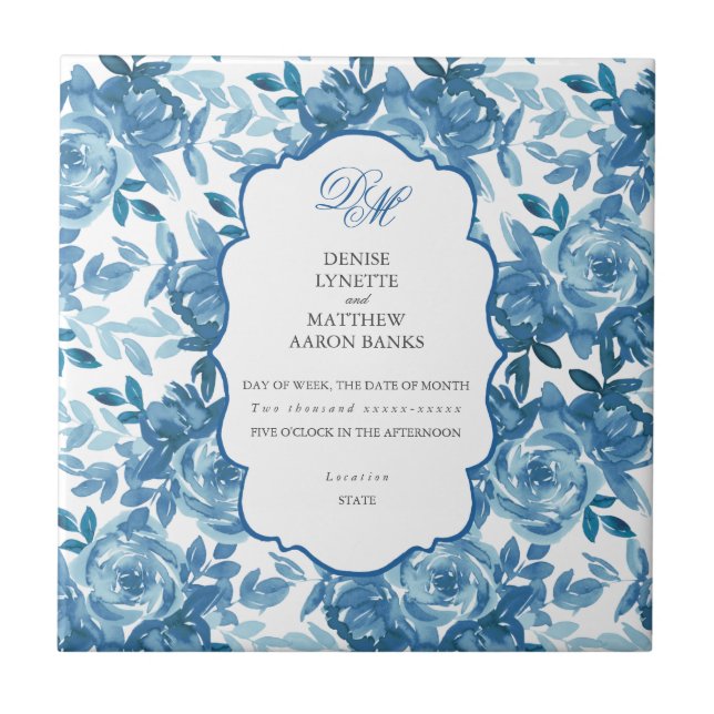 Spun Sugar & Skydiver Blue Wedding Keepsake Cerami Ceramic Tile (Front)