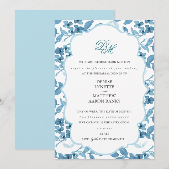 Spun Sugar & Skydiver Blue Wedding Rehearsal Invitation (Front/Back)