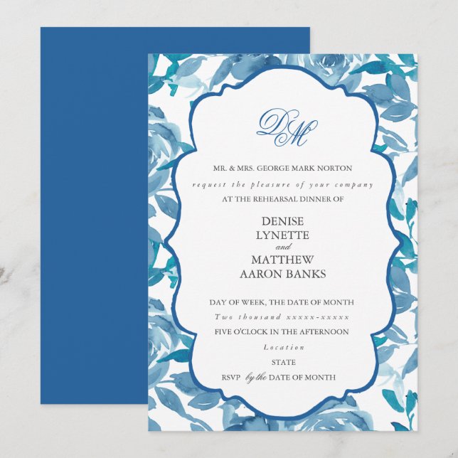 Spun Sugar & Skydiver Blue Wedding Rehearsal Invitation (Front/Back)