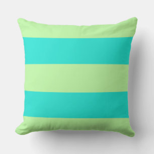 Spunky Aqua Blue and Lime Green Stripes Throw Pillow