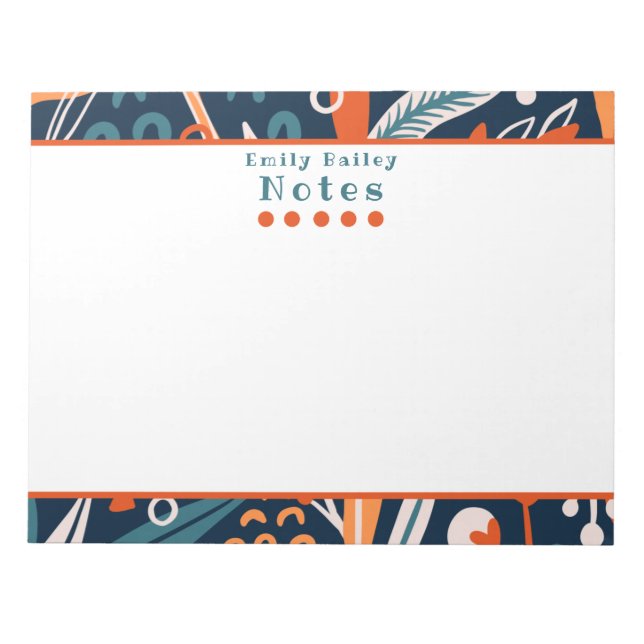 Spunky Blue & Orange Personalized Notepad (Front)
