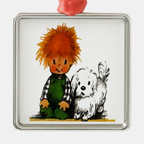 Spunky Little Boy  His Dog Ornament