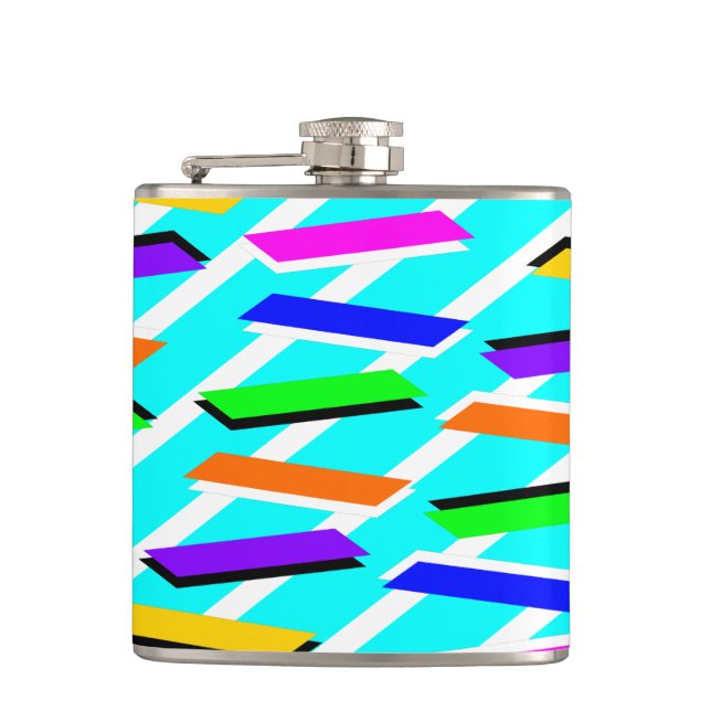 Spunky Neon  Turquise Retro Vibes Fun Abstract Flask (Front)