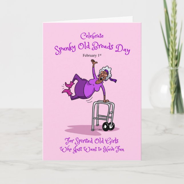 Spunky Old Broads Day February 1st Black Lady Holiday Card (Front)