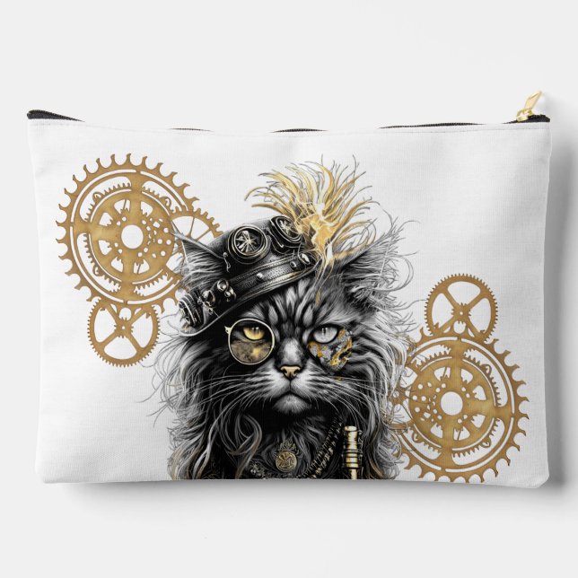 Spunky Paws The Funky Steampunk Cat  Accessory Pouch (Back)