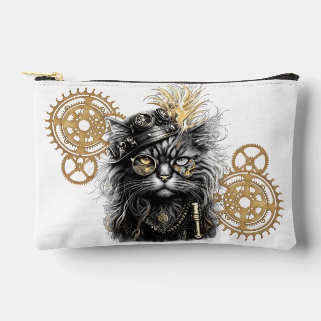 Spunky Paws The Funky Steampunk Cat  Accessory Pouch (Front)