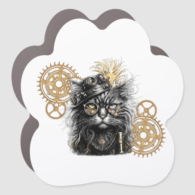 Spunky Paws The Funky Steampunk Cat  Car Magnet (Front)