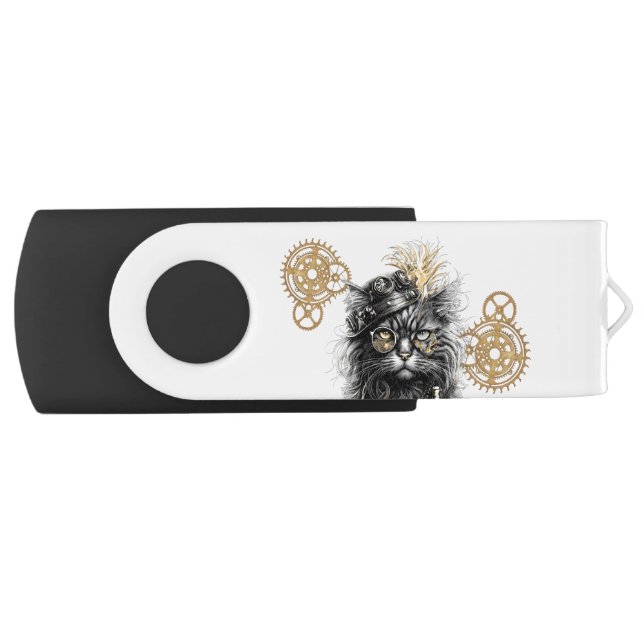Spunky Paws The Funky Steampunk Cat  Flash Drive (Front)