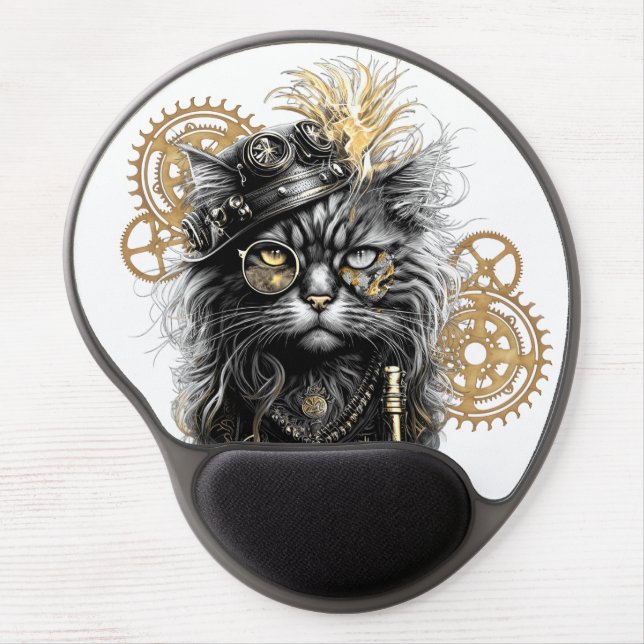 Spunky Paws The Funky Steampunk Cat  Gel Mouse Pad (Front)