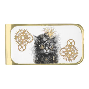 Spunky Paws The Funky Steampunk Cat Gold Finish Money Clip