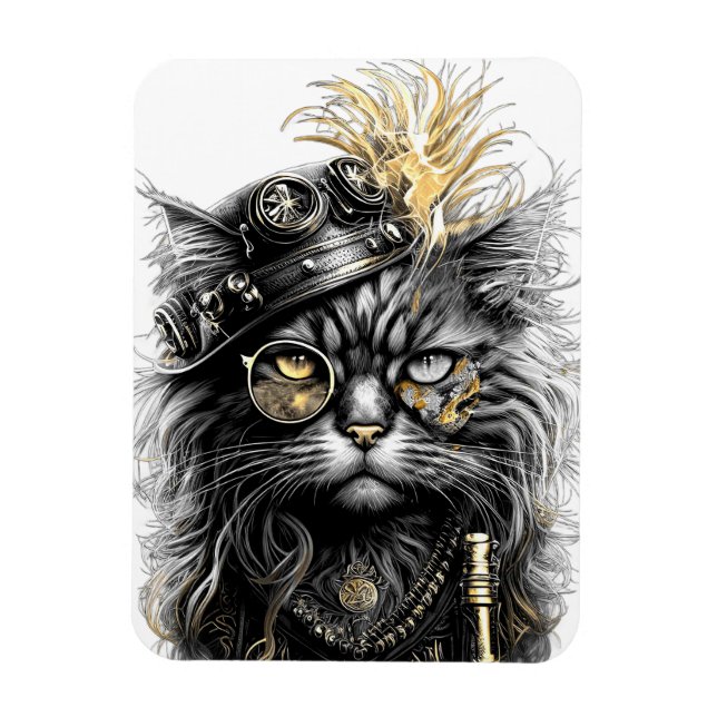 Spunky Paws The Funky Steampunk Cat  Magnet (Vertical)
