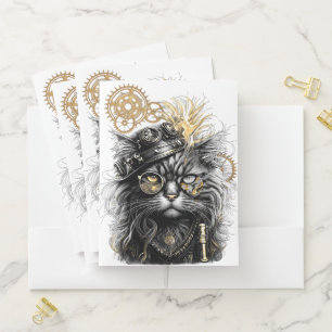 Spunky Paws The Funky Steampunk Cat Pocket Folder