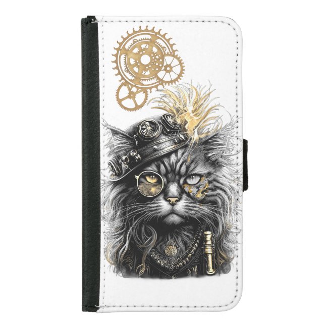 Spunky Paws The Funky Steampunk Cat  Samsung Galaxy Wallet Case (Front)